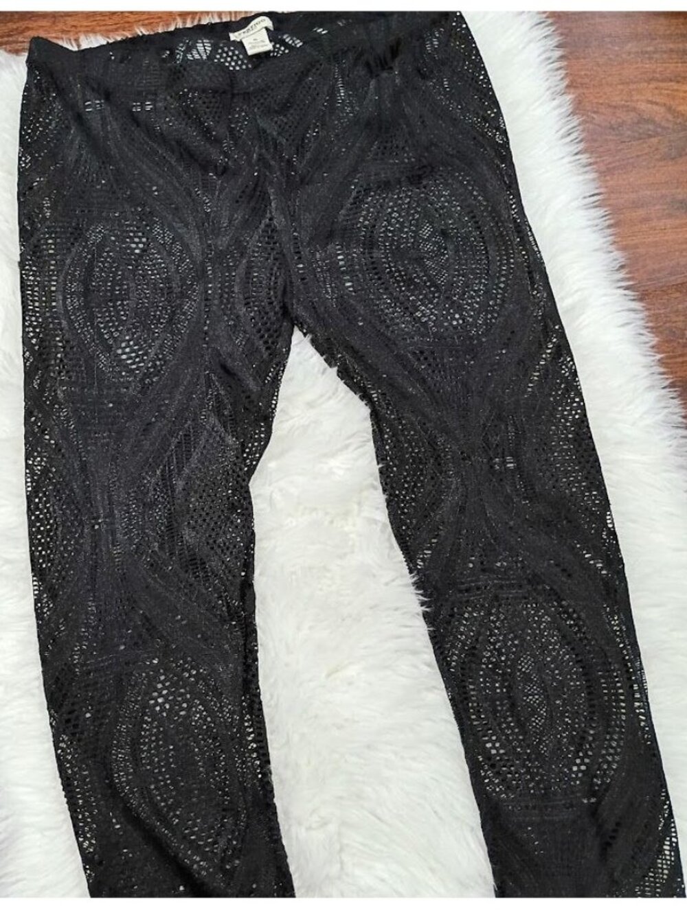 Vertigo Paris XL Black Mesh Lace Pants Whimsy Boho Resortwear Lace - Picture 8 of 13